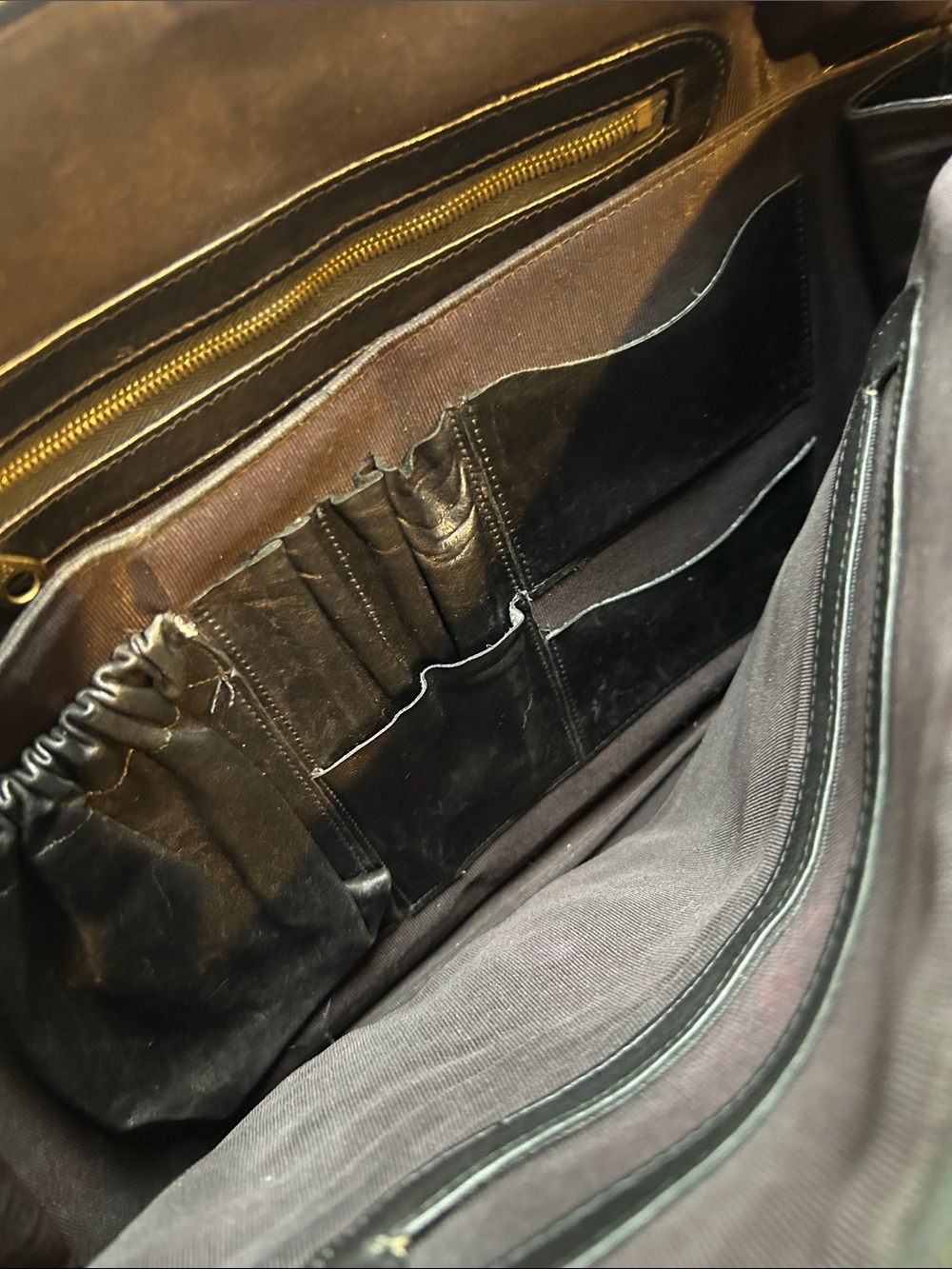 Johnny Farah Classic Black Leather travel shoulder bag organizing collegiate - Picture 8 of 11